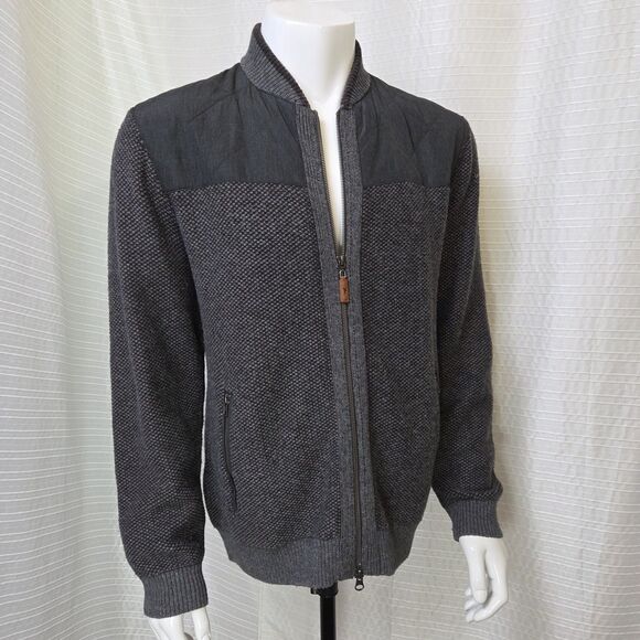 Tommy Bahama Cordillero Bomber Jacket Wool Blend Knit Gray/Blk Men's M - Picture 2 of 15